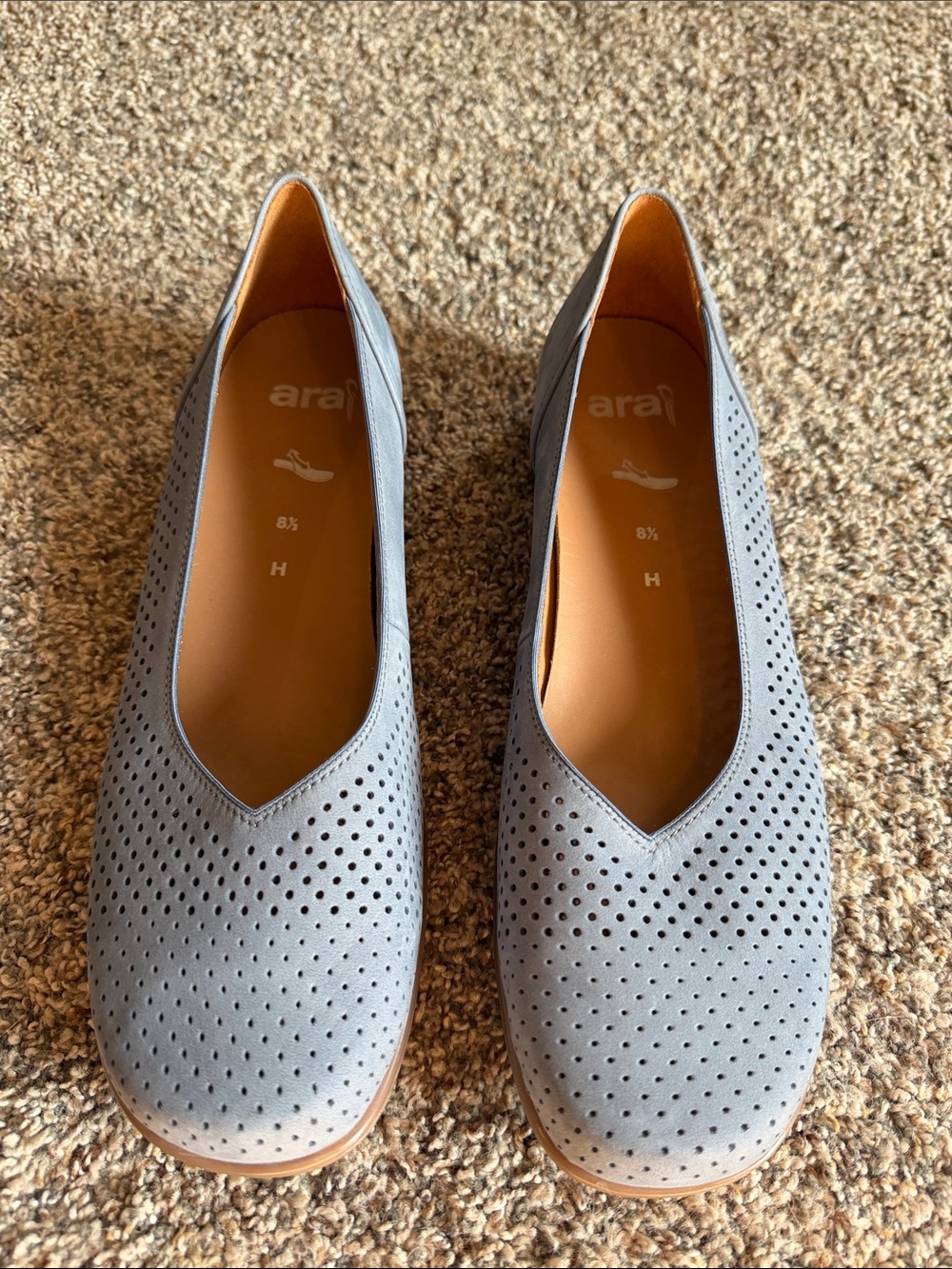 Ara Perforated Slip-On Flats in Desert Blue Size 8.5